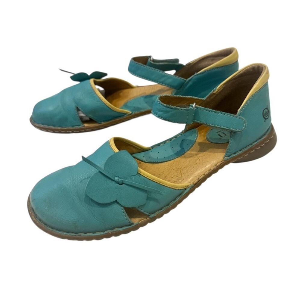 Born 8 leather Mary Jane floral round toe shoes flats 3344